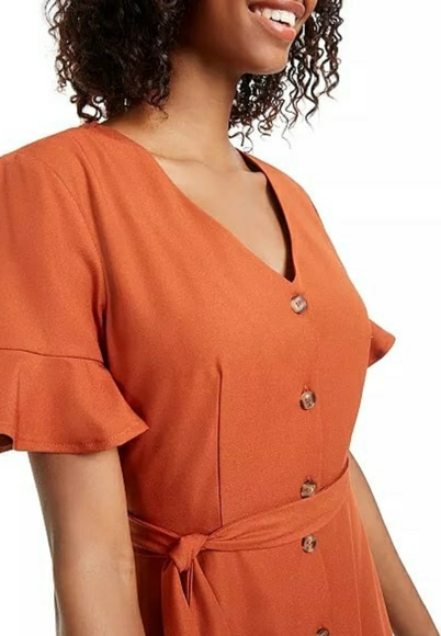 City Studios Juniors Ruffle-Sleeve Shirtdres Rust - Picture 3 of 4